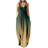 Žene pogodne haljine Long Maxi V izrez Labava haljina bez rukava Boho Beach Sundress džepna haljina