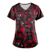 Ženske košulje Ženska modna radna odjeća s kratkim rukavima V-izrez s džepovima tiskanim vrhovima vino