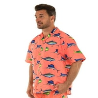 Muška havajska casual gumba niz kratki rukav na plaži Surf Aloha Party majica, Koral ribolov, Veličina: