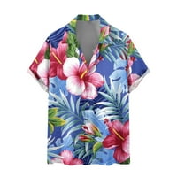 Odeerbi Muška ljetna havajska majica Grafička plaža T-majice Casual tipke Boja blok za ispis s džepom