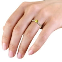 Žuti safir i dijamantni prsten za angažman sa Milgrain Work 0. CT TW u 14k Rose Gold.Size 9.0
