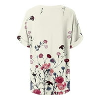 Ženska ljetna majica V-izrez cvjetni bluza s kratkim rukavima Bež l