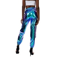 Ženski visoko struk metalni sjajni hip-hop duks hlača jogger holografske pantalone u boji