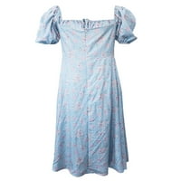 Gwiyeopda Ženski rufffle kratki rukav kvadratni vrat Boho cvjetna midi haljina Flowy Line duga haljina