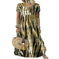 Ženska kratka rukava dugačka haljina CREW CACT Ljeto Sunduress Dame Labavi odmor Maxi haljine žuti l