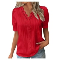 Ženski vrhovi bluza Čvrsti kratki rukav Ležerne dame Ljeto V-izrez Modni crveni s