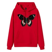 Žene Ležerne prilike modne leptir Print Hoodie Grafički izvlačenje pulover Prepoznaj dukseri