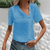 Youmylove ljetne ženske majice kratki rukav majica casual gumb prema dolje O-izrez za radne bluze vrhovi