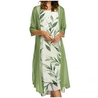 Mchoice Womens Ljetne haljine Flowy cvjetni ispis Dvodijelni set šifonske haljine plus size Crewneck