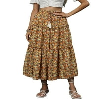 Rejlun Ženske suknje Direkcije Midi suknja Ruffle Vintage Labavi odmor Marelica Žuta l