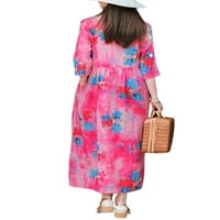 Jusddie Women Ljeto plaža Sundress cvjetni print retro dugih haljina posada vrata maxi haljine pola
