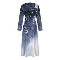 Gakvbuo Plus Veličina Maxi haljina za žene s dugim rukavima V izrezom Casual Boho cvjetni print rufffy