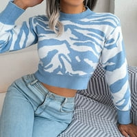 Clearsance Ženski obrezirani kontrastni kontrastni blok džemper s dugim rukavima okrugli izrez Lood
