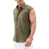 Muški proljetni ljetni vrhovi košulja pamučna posteljina casual v izrez majica bez rukava rukavica modni