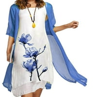 Prednjeg swens Wemens Chiffon cvjetna haljina s jaknom Flowy Heatfits Ljeto Sundurs kratki rukav Kaftan