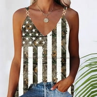 Ženski kameri bez rukava TOP metalni lanac patriotski majica V izrez američke zastave Grafički ljetni