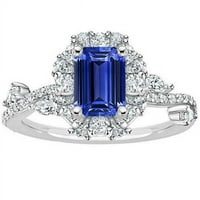 Harry Chad Enterprises CT Cvjetni stil Smarald Šri Lanka Sapphire & Diamond Ring, Veličina 6.5