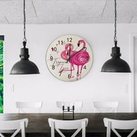 Drveni okrugli zidni sat Tropical Flamingo Ljubitelji bez otkucaja satovi sa baterijom za kućna kancelarija