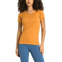 Entyinea Žene Ljetne vrhove kratki rukav Crew Crt Crt Solid Boja Slim Fit Sportska majica Narančasta