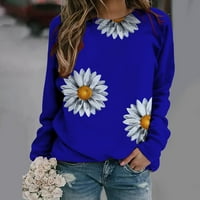 Ženska zrnca posada dugih rukava cvjetni print casual slatki pulover vrhovi plavi xl