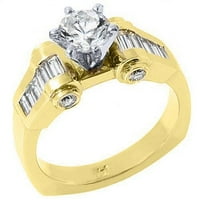 14k žuto zlato 1. kanta za briljantno okruglo i baguette dijamantni zaručnički prsten