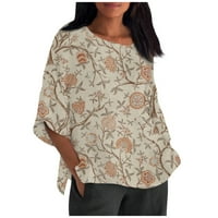 Posteljine za žene Ležerne prilike O-izrez cvjetni rukav na vrhu LATE COMFY pamučne line za bluzu majicu