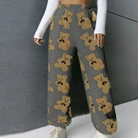 Ženska zima slatka medvjeda tiskana vunene košulje od vune slatke teddy hlače casual jogger lounge pant