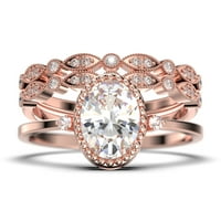 Prekrasan boho i hipi 2. Carat ovalni rez dijamantski prsten za angažman, vjenčani prsten, dva podudarna
