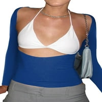 Ženska majica bez leđa Jednobojna rezana s dugim rukavima Otvorena natrag Izlaska usev na vrhu Streetwear