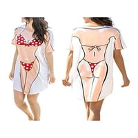 Multitrustne ljetne haljine za plažu za žene, 3D bikini Print Okrugli vrat kratki rukav opuštaju jedan
