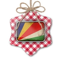 Zastava za božićne ornament Sejšele sa vintage izgled crvene plastirane neonblond