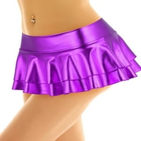 Žene FAU kožne rufšene mini suknje Skijanje slojevitih suknja Rave party ples mininisk Clupdewer Purple