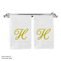 Monogrammirani ručnik za umivaonik, personalizirani poklon, - skup - zlatni skript vezeni ručnik - dodatni upijajući turski pamuk - meka Terry Finish - početna h bijela