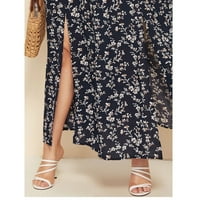 Sandresses za žene Preppy Style Off-ramena kratkih rukava cvjetne poslovne haljine 4xl plava