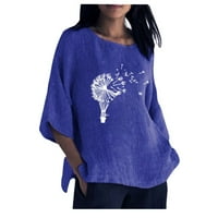 Ženski vrhovi Ženska modna ležerna temperamentarna posada Labavi ispis pamučna konoplja od majica sa