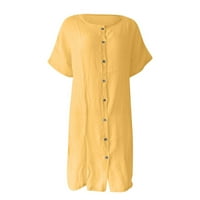 Ženske vrhove Chemise Loose Short rukav Solid Boja ženske košulje Henley ljeto žute m