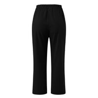 Široke kapri hlače za noge za žene elastične struke Udobne ravne hlače dužine teleta s džepovima