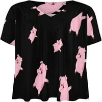 Svinja za žene s kratkim rukavima kratkih rukava labavi fit grafički tees V bluza za bluze casual tops