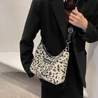 Retro zimsko leopard Print plišane torbe za rame Žene Crossbody torbe lančane torbe