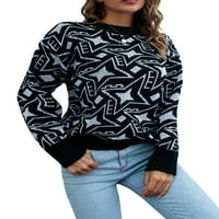 Eyicmarn ženski proljetni putni džemper labavi pahuljasti pleteni zvjezdani print dugih rukava posada