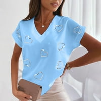 Ženski vrhovi V-izrez casual bluza Grafički otisci Žene Modne kratkih rukava Thirts Blue XL