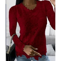 Cuhas Womens Modne bluze Košulje New Dugi rukav Čipka za patchwork dame Sexy Solid Color Street Plus