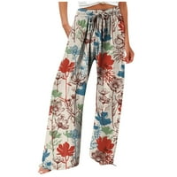Coshan ženske plus nacrtajuće elastične hlače cvijeće tiskane visoke struk labave pantalone sa džepom