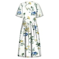Sundress za žene kratki rukav O-izrez Ljeto Trendy tiskana haljina svjetla sa džepovima odjeću za žene