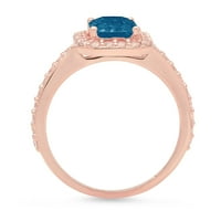 2.07ct Emerald Cut Prirodni London Blue Topaz 14k Rose Gold Gold Anniverment HALO prsten veličine 5.5