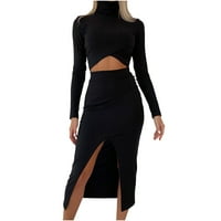 Objave za ženske suknje na dugim rukavima TOPLES CALF Dužina Olovka suknja Sjetl Visoko vrat Lounge