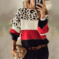 Kakina s ženskim jeseni na vrhu, žene dugih rukava Leopard ubode gornje labave pletene džempere bluza