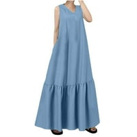 Haljine za ženske haljine za ispis bez rukava V-izrez cvjetni rub midi fit i flare modna trendi elegantna
