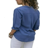 Žene Ležerne prilike s dugim rukavima V Vruća šifonske košulje Dugme Down Bluze Poslovne košulje Dame