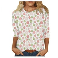 Ženska modna casual tri četvrtina rukava za print okrugli vrat TOP bluza Pink XL